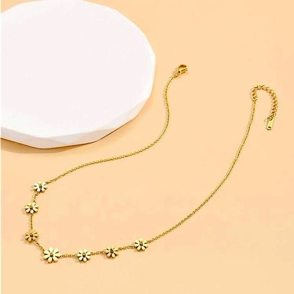 Gold Plated Daisy Necklace, Stainless Steel, Flower, Dainty - Picture 8 of 9